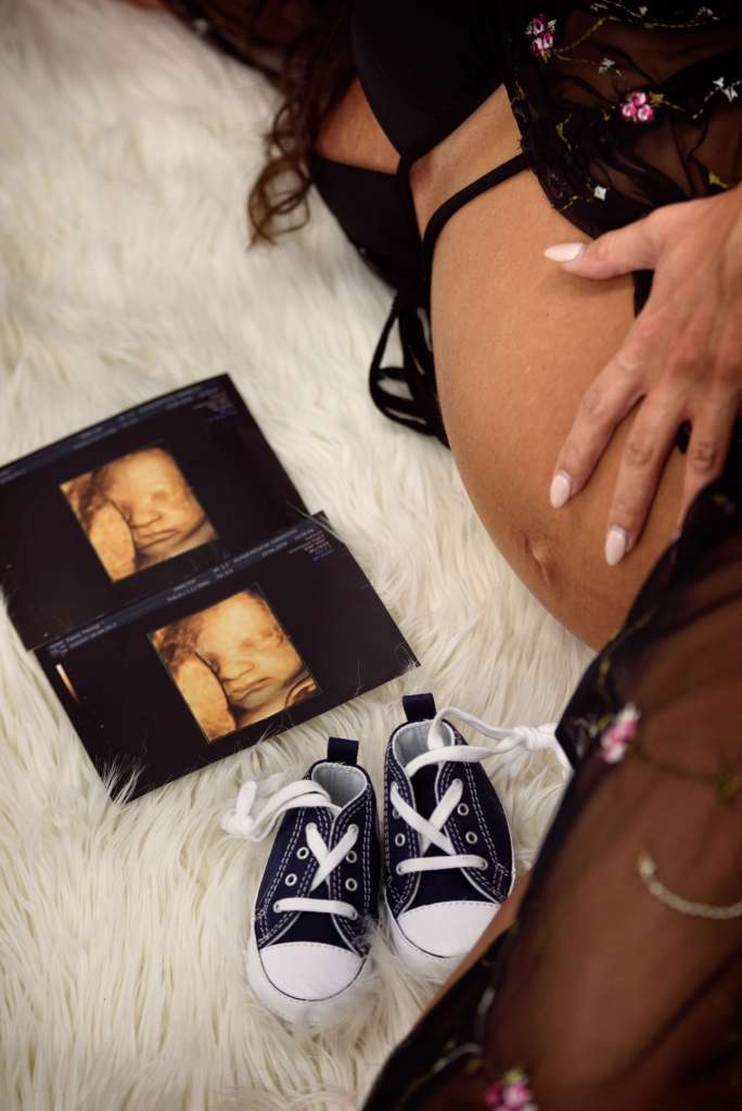 A close up photo showing through the details if the baby is a girl or a boy.